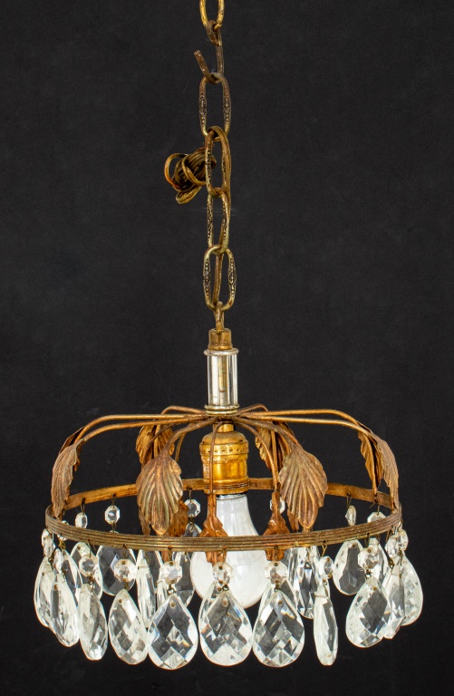 Appraisal: HOLLYWOOD REGENCY GILT METAL CEILING PENDANT S Hollywood Regency gilt