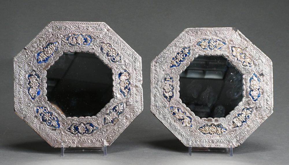 Appraisal: Pair Persian Silver Mounted Enameled Table Reflectors