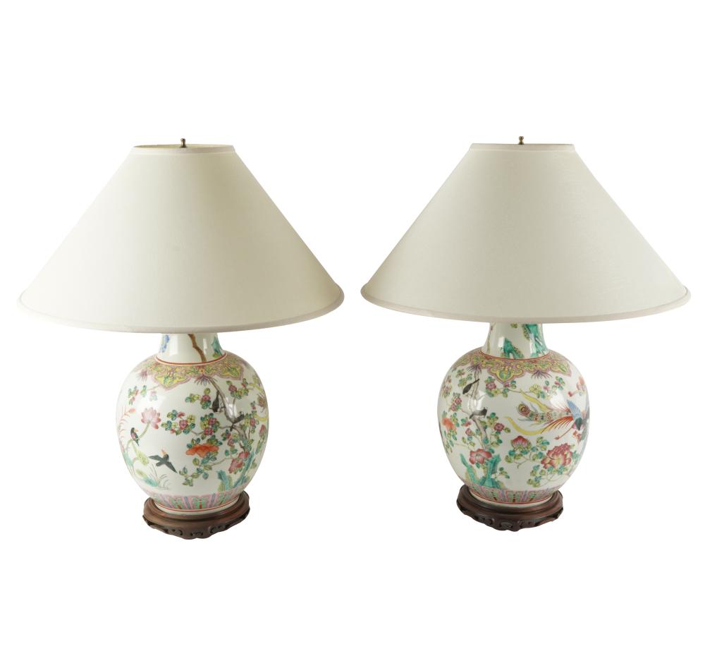 Appraisal: PAIR OF CHINESE CERAMIC VASESeach mounted as a table lamp