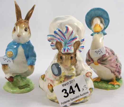 Appraisal: Beswick Beatrix Potter Figures Lady Mouse Peter Rabbit and Jemima