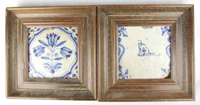 Appraisal: Two Dutch Delft blue and white tiles th Century one