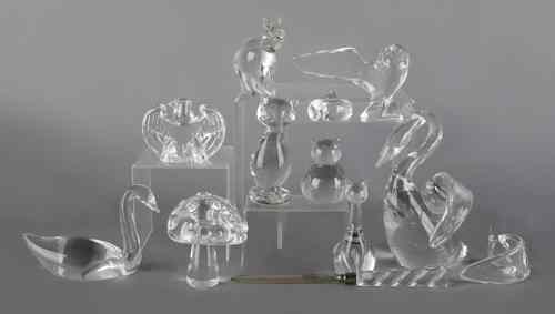 Appraisal: Large group of Steuben figures together with a Baccarat cat