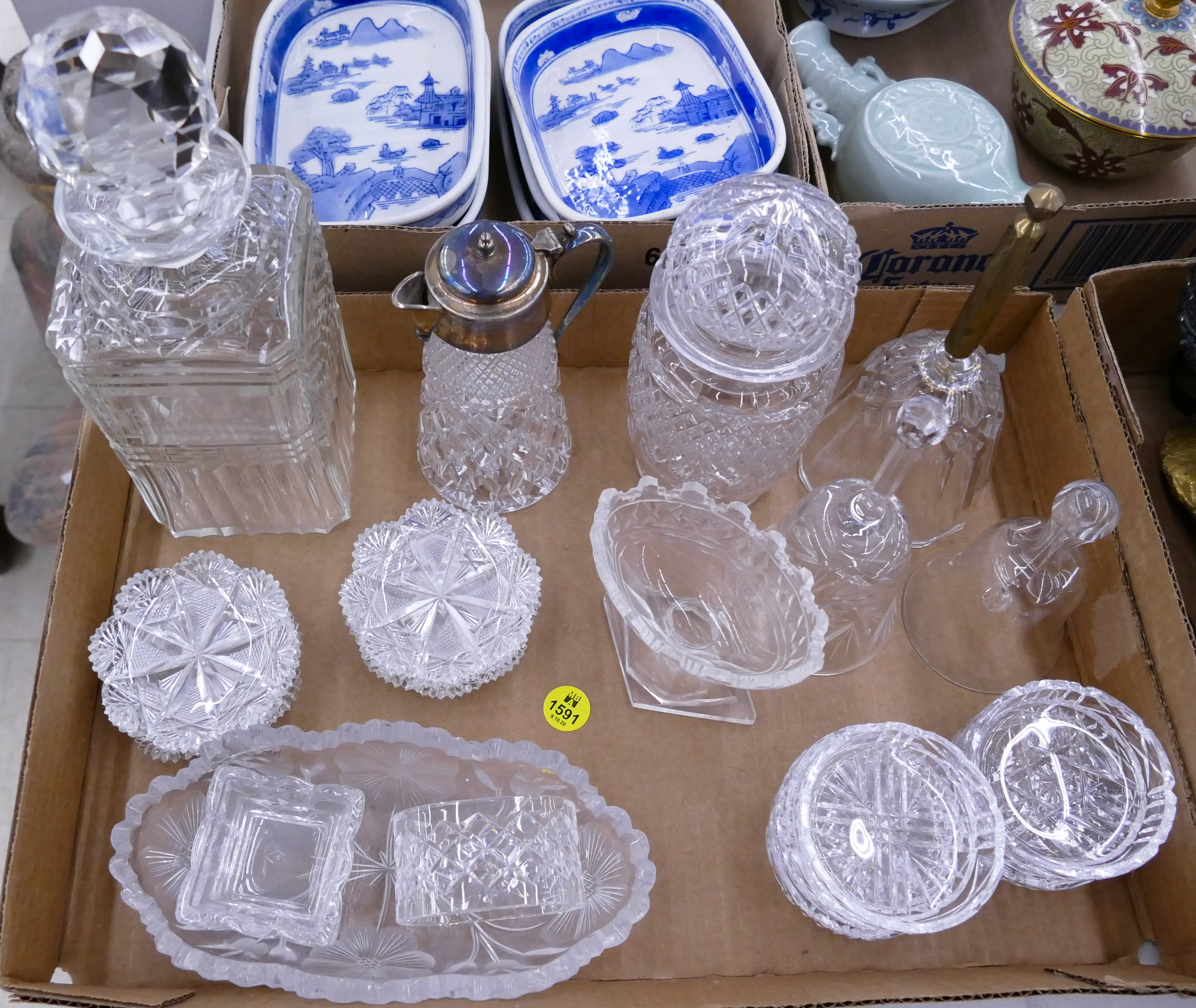 Appraisal: Box Cut Glass Butter Pats Decanters Etc