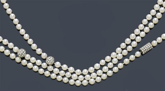 Appraisal: TWO PEARL NECKLACES WITH A BRACELET G BELIN White gold