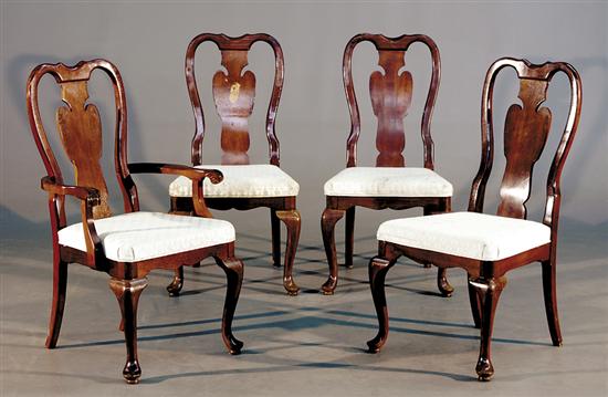 Appraisal: Queen Anne style mahogany dining chairs set of four comprised