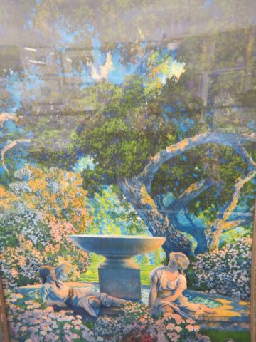 Appraisal: Maxfield Parrish Print Reveries Edison Mazda two women in garden