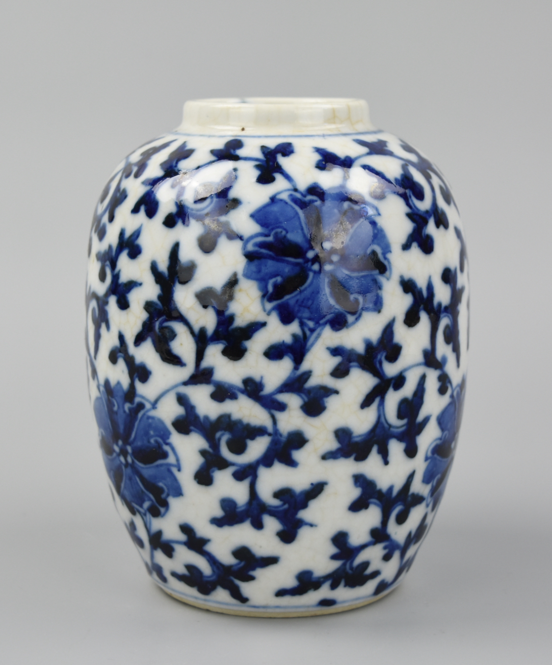 Appraisal: CHINESE BLUE WHITE JAR W SCROLLING LOTUS TH C A