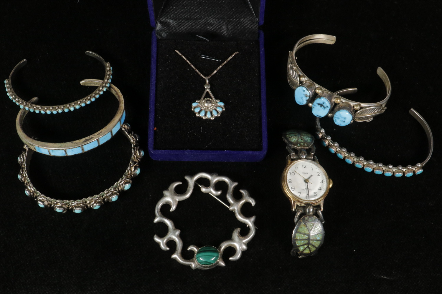 Appraisal: PCS NATIVE AMERICAN SILVER TURQUOISE JEWELRY Lot of Pieces of