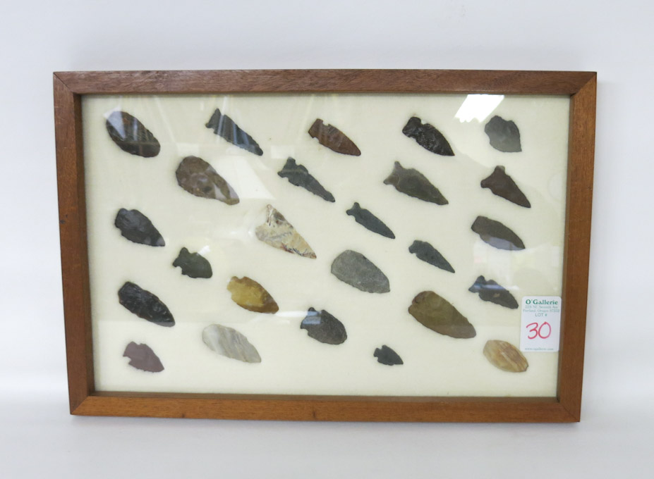 Appraisal: FRAME OF NORTHWEST NATIVE AMERICAN ARROW POINTS knapped from jasper