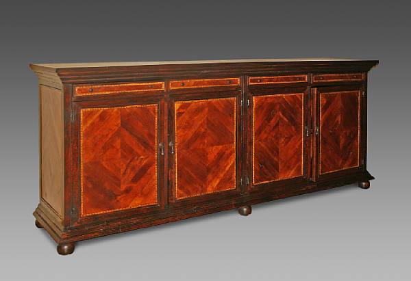 Appraisal: An Italian Baroque style walnut and parquetry credenza height in