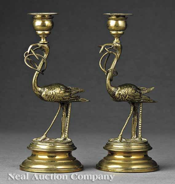 Appraisal: A Pair of Antique English Gilt Brass Figural Candlesticks late