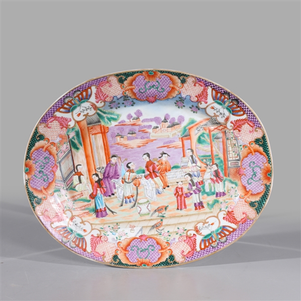 Appraisal: Chinese famille rose enameled porcelain platter with figures and floral