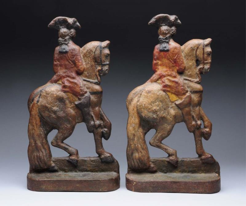 Appraisal: Cast Iron Pair Of Lafayette On Horses Doorstops A wonderful