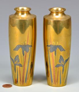 Appraisal: Pr Meiji Bronze Vases by Mitsunobu Pair of Japanese bronze