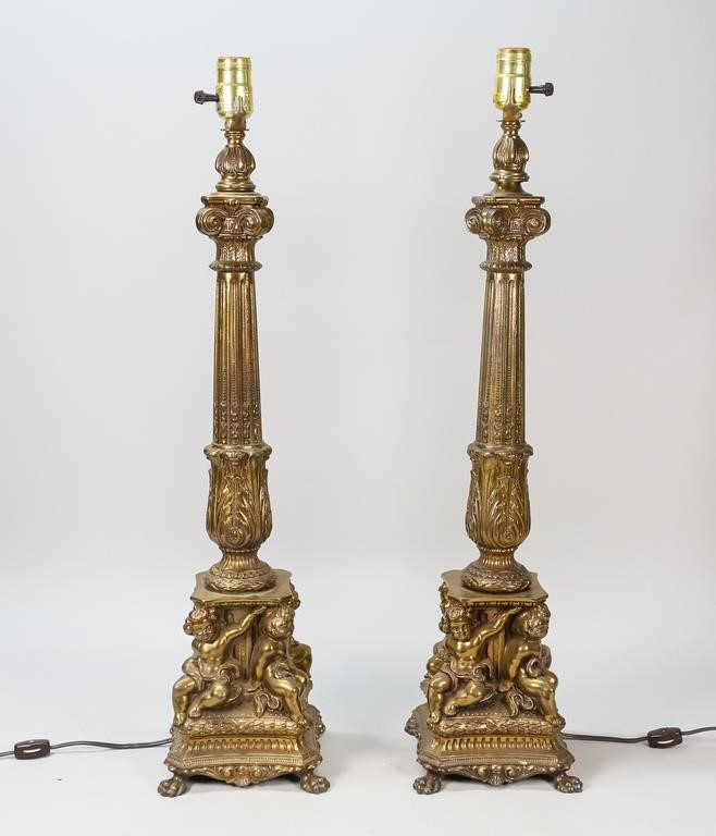 Appraisal: PAIR OF NEOCLASSICAL METAL LAMPSPair of Neoclassical painted metal lamps