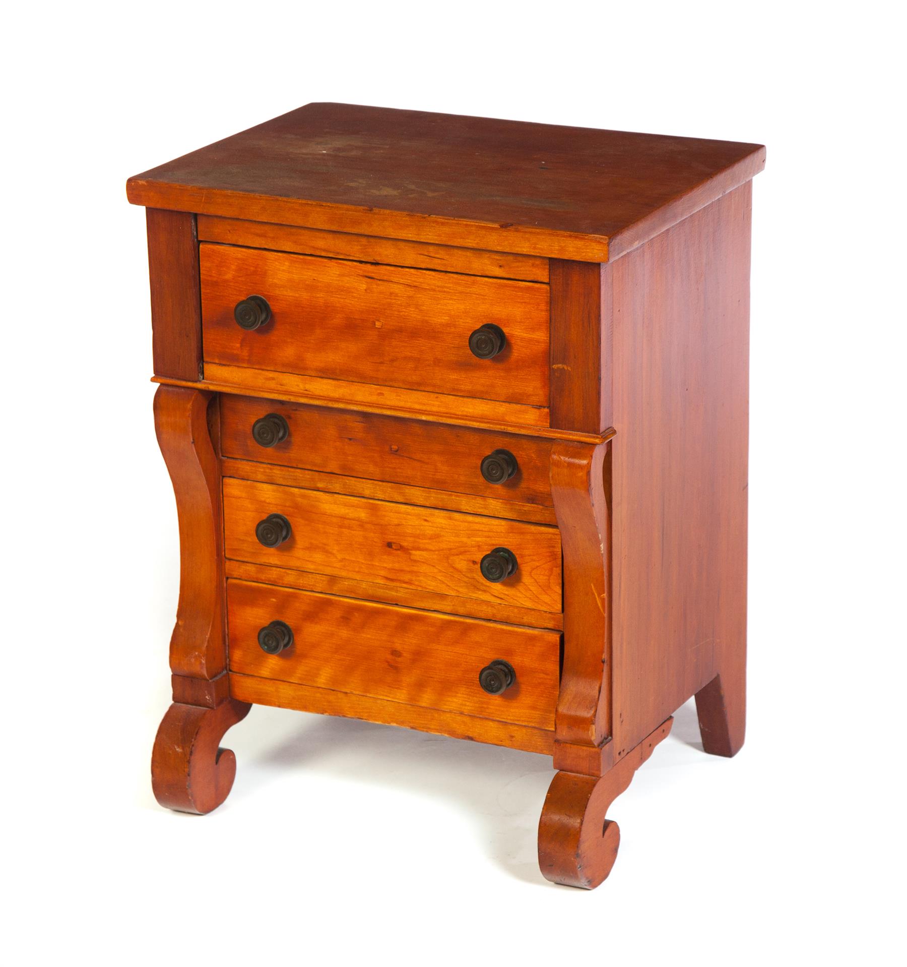 Appraisal: DIMINUTIVE AMERICAN EMPIRE CHEST OF DRAWERS Mid th century cherry