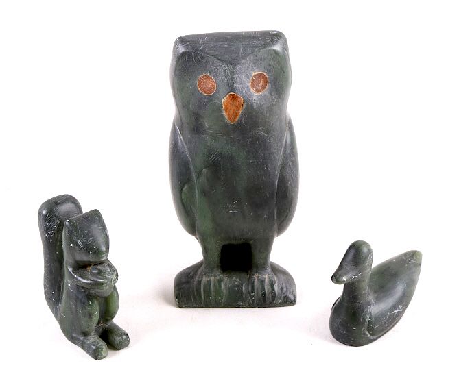 Appraisal: Green Talc Carving Animal Figurines Included in this lot is