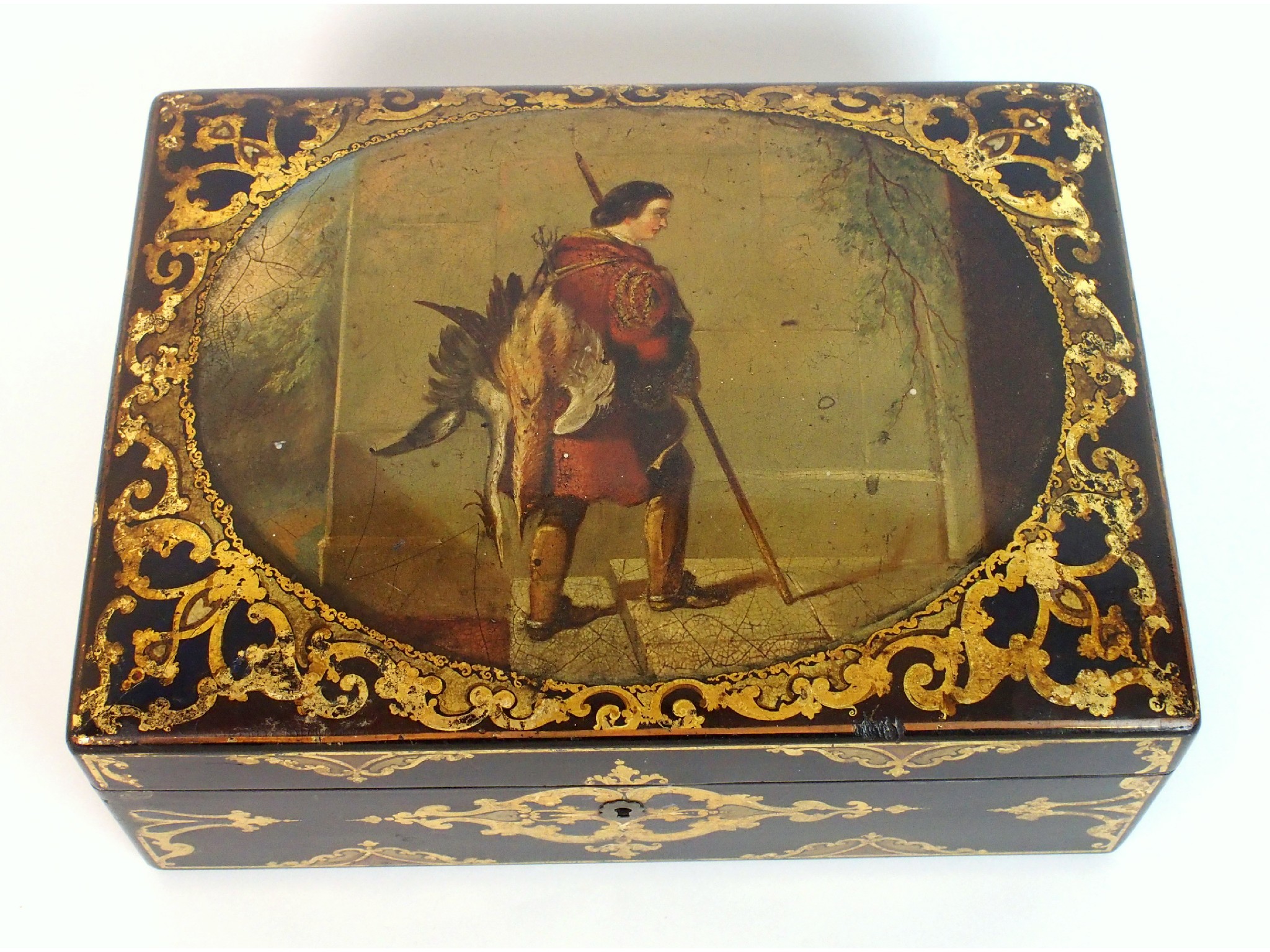 Appraisal: A th Century Jennens Bettridge lacquered painted and gilded sewing