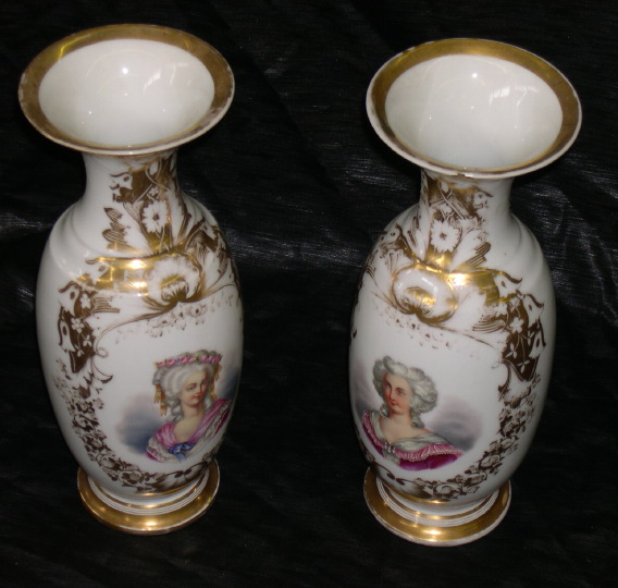 Appraisal: Pair of Paris Porcelain White-and-Gold Portrait Garniture Vases third quarter