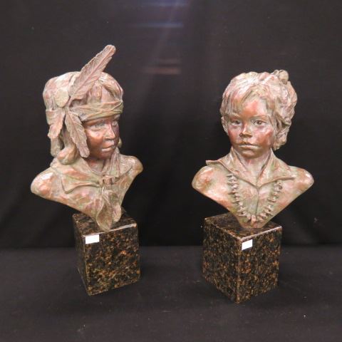 Appraisal: Leslie B DeMille bronzes Indian boy girl Older Brother Younger