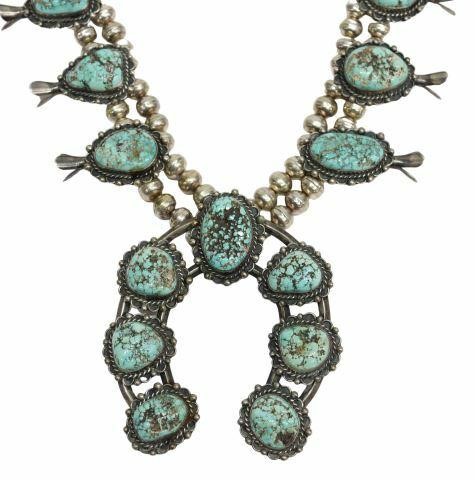 Appraisal: Native American silver content unknown squash blossom necklace likely Navajo