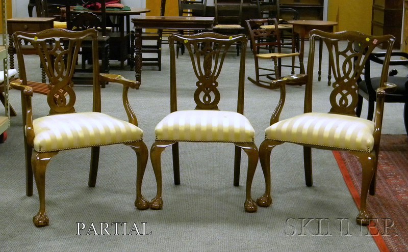 Appraisal: Set of Six Chippendale-style Upholstered Carved Mahogany Dining Chairs four