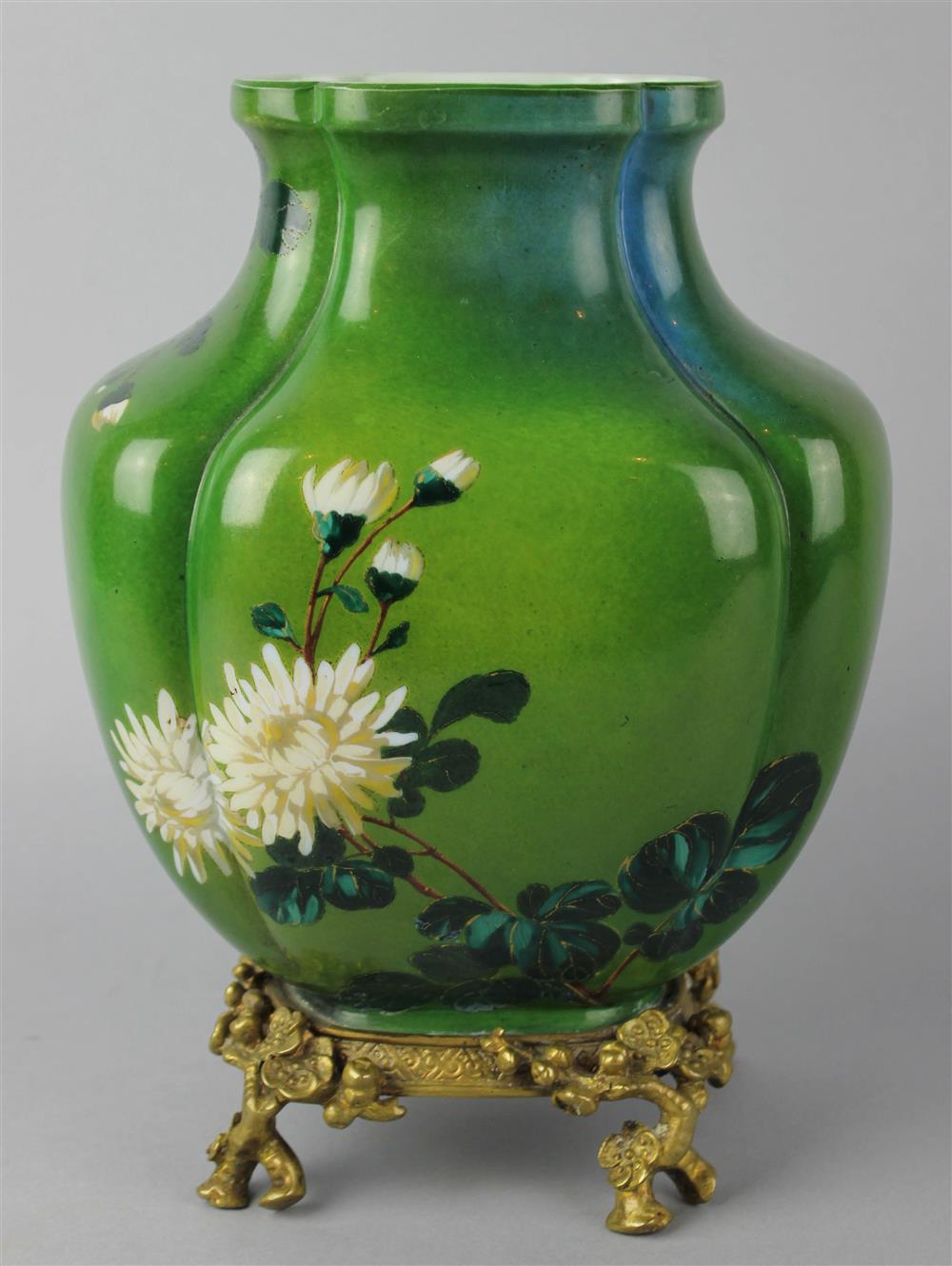 Appraisal: GILT BRONZE-MOUNTED ENAMELED AND CASED GLASS VASE PERHAPS FRENCH LATE