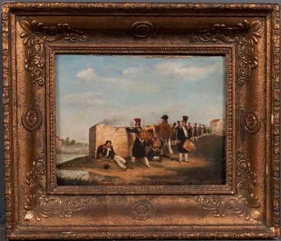 Appraisal: French School late th century Napoleonic Battle Scene oil on