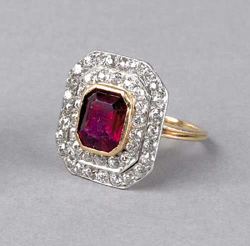 Appraisal: Diamond and Rhodlite garnet K yellow gold ring with old