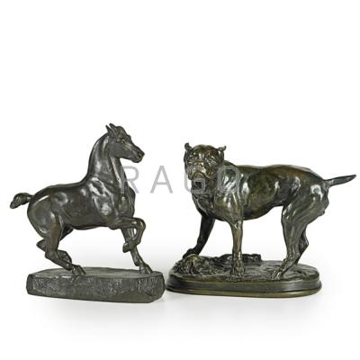 Appraisal: BARYE BRONZE SCULPTURES Dog by Alfred Barye and horse by