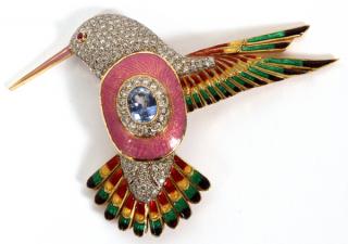 Appraisal: ART DECO PIN BROOCH HUMMING BIRD W ENAMEL GOLD ART