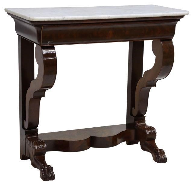 Appraisal: French Restoration marble-top mahogany console table mid th c ogee