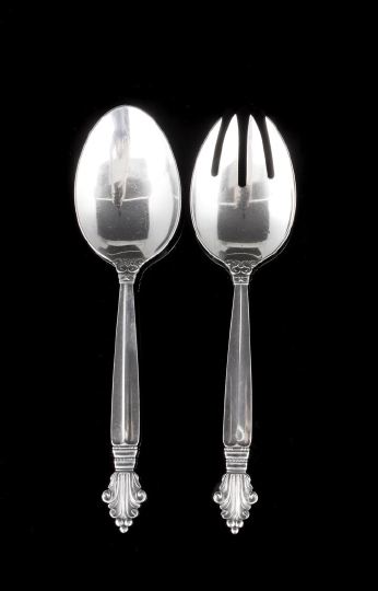 Appraisal: Georg Jensen Sterling Silver Acanthus -Pattern Salad-Serving Set designed in