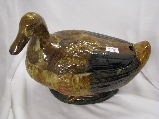 Appraisal: Portugese Pottery Figural Duck Soup Tureen