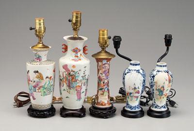 Appraisal: Five Chinese porcelain vases all mounted as lamps one rouleau