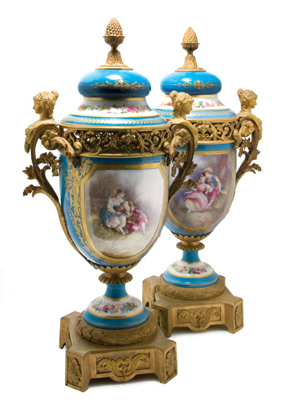 Appraisal: Pair of Sevres Style Gilt-Bronze Mounted Porcelain Vases Estimate -