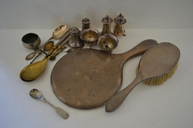 Appraisal: ONE BAG OF STERLING ITEMS INCL HAND MIRROR CRUETS ETC