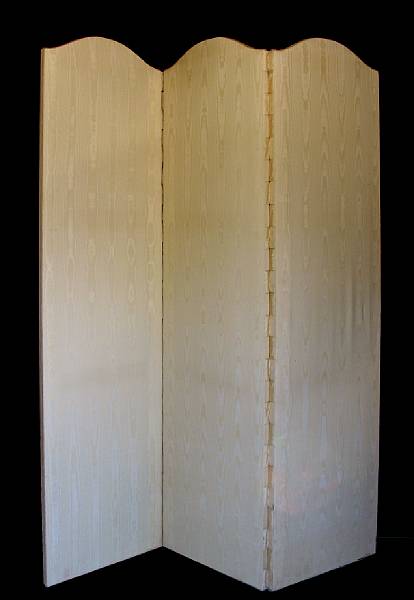 Appraisal: A silk moire upholstered three panel screen height ft in