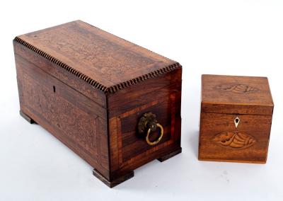 Appraisal: A Victorian marquetry inlaid tea caddy enclosing two tea canisters