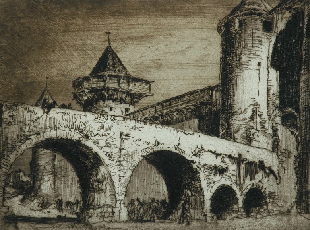 Appraisal: Frank Brangwyn - The Moat Carcassone etching signed 'Frank Brangwyn'