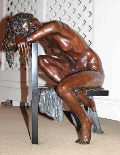 Appraisal: BENSON LANDES LATE TH CENTURY ENGLISH SCHOOL 'GIRL LEANING' BRONZE