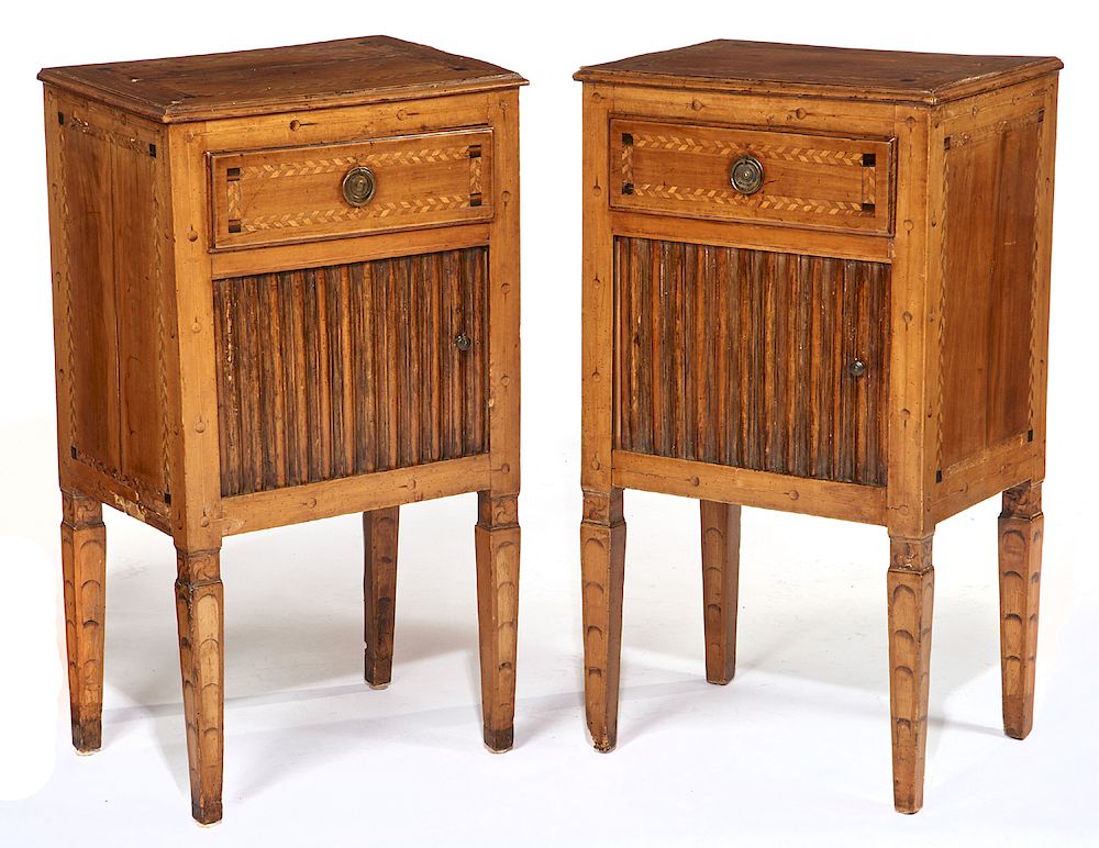 Appraisal: Pair of Italian neoclassical inlaid fruitwood commodini Pair of Italian