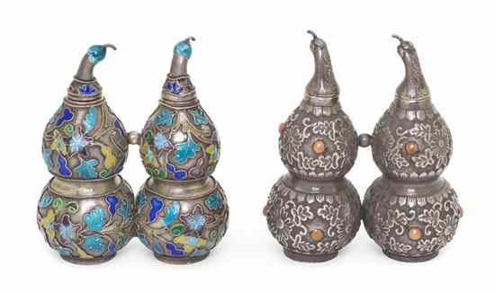 Appraisal: A Pair of Chinese Silver Double Gourd Snuff Bottles one