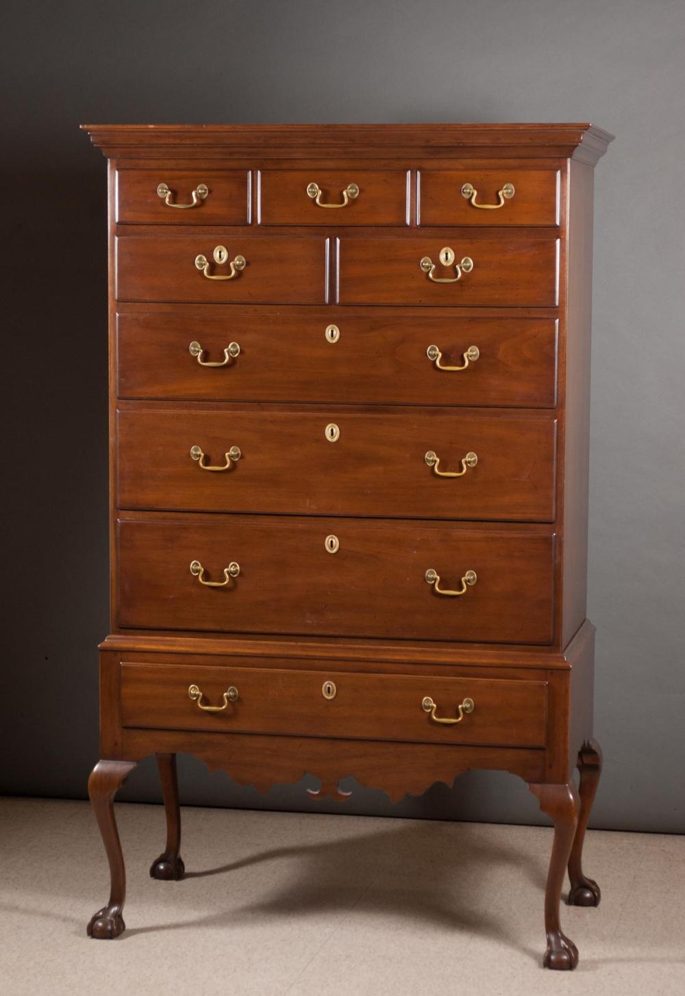 Appraisal: CHIPPENDALE STYLE MAHOGANY HIGHBOY CHEST-ON- STAND Colonial Williamsburg Restoration Collection