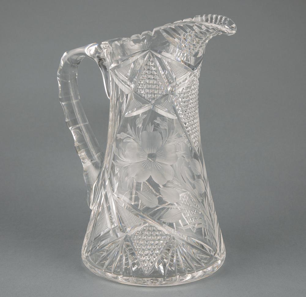 Appraisal: American Brilliant Cut Glass Pitcher floral decoration h in