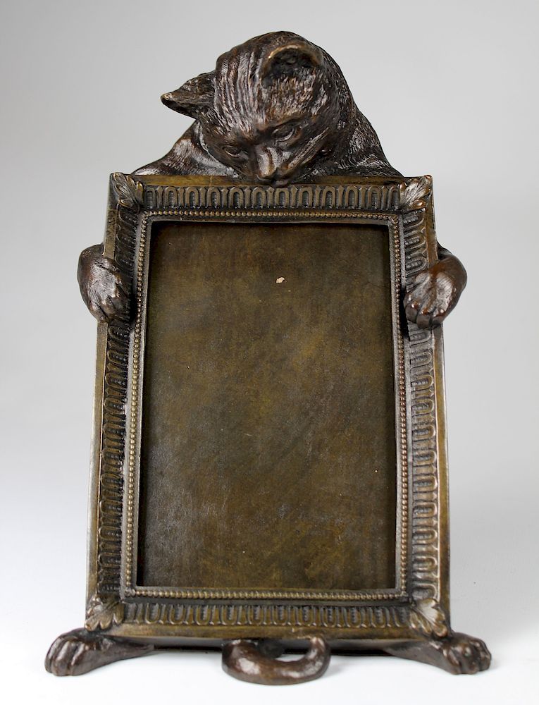 Appraisal: Bronze Figural Cat Frame Signed Bronze Figural Cat Frame Inscribed