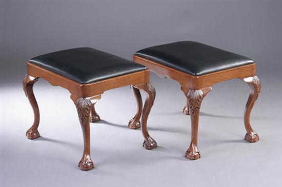 Appraisal: PAIR CHIPPENDALE STYLE LOW BENCHES th century mahogany Each leather