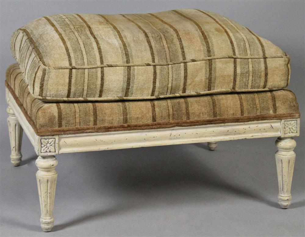 Appraisal: LOUIS XVI STYLE WHITE PAINTED OTTOMAN CUSHION having a striped