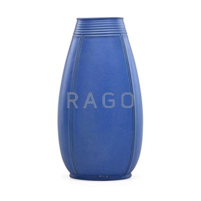 Appraisal: TECO Tall ovoid vase blue glaze Terra Cotta IL ca