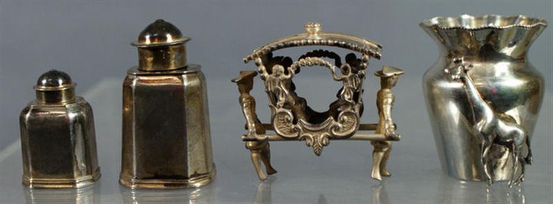 Appraisal: Continental other silver miniature silver objects bowls plates carriage bottles